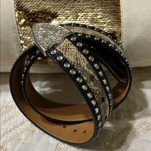 Elegant Black and Silver Studded Women's Belt